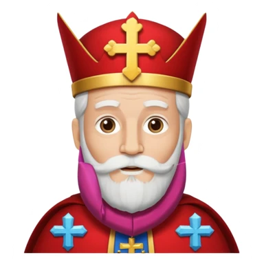 Sinterklaas met een lange witte baard en een meiter met een kruis erop sticker