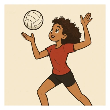 curly haired girl playing volleyball, serving the ball, simple background sticker