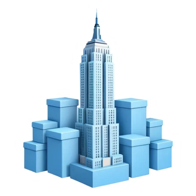 light blue Empire State Building with boxes stacked around, lively sticker