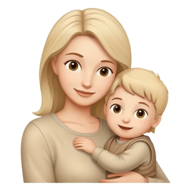 A happy mother with a child in beige clothes sticker
