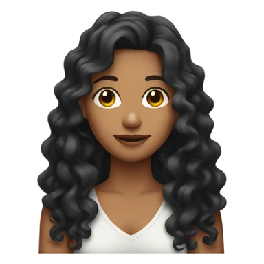 Tan girl with black long curly hair posing with hand in hair sticker