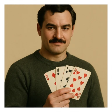 a durak card player, holding playing cards, confident expression, simple background sticker
