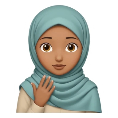 Hijabi girl sitting.     head covered
hands pulling the fabric in
shy-but-dramatic energy
“no cameras pls” but in a cute way
soft + mysterious vibe sticker