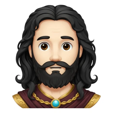 Pluto from The Olympians with long black wavy hair and beard, black stola sticker