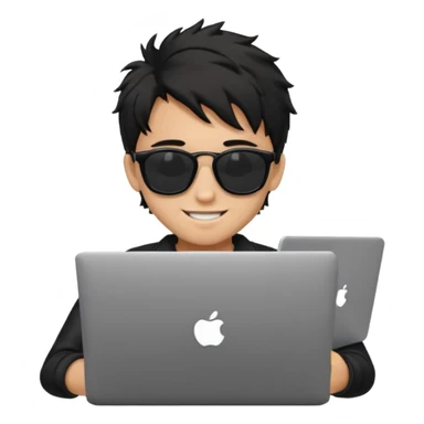 a PRETTY BRATZ boy with black messy hair, black sunglasses, on laptop sticker