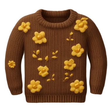 Knit brown sweater with golden blooming design sticker