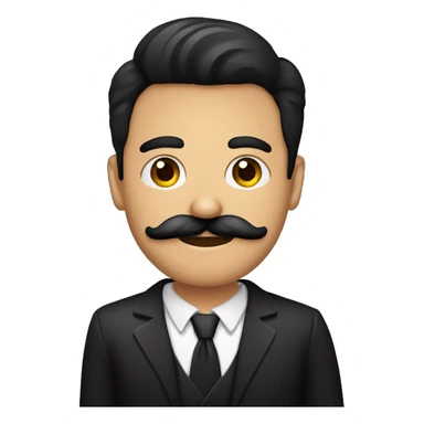 hombre contextura media, cabello ondulado negro, ojos castaño oscuro, bigote escaso rasurado sticker