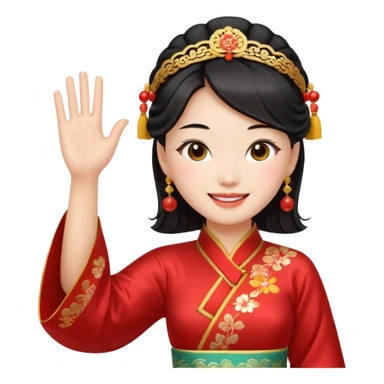 sexy chinese girl in traditional clothes waving to greet sticker
