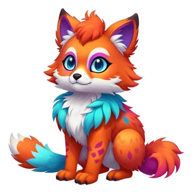Neon-colored multi-colored cute cool exotic Falvie-Fionbri-fantasy-creature-fursona, full body, with cute markings sticker