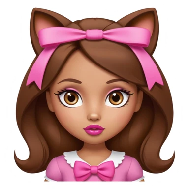 Bratz doll character with brown hair, pink bow, large lips, and almond-shaped foxy eyes sticker