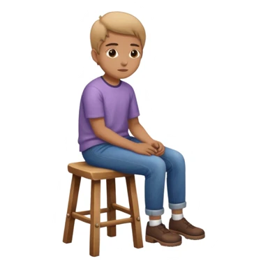 a person sitting on stool showing backward sticker