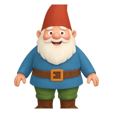 A large gnome in a colorful outfit, standing tall with a cheerful expression sticker