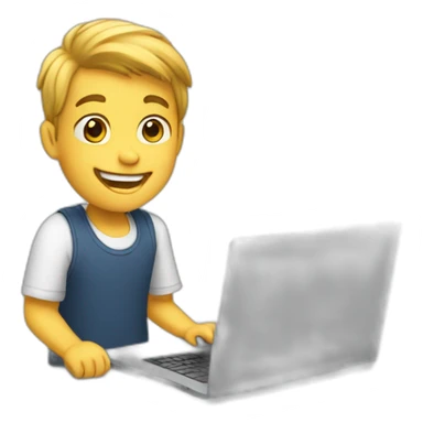 happy white Boy using laptop  sticker