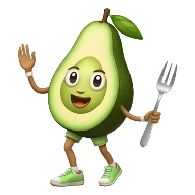 Dancing Avocado with fork in hand and wearing shorts & trainers sticker