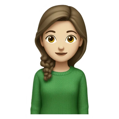 White girl with brown hair and brown eyes in a mosque green sweater sticker