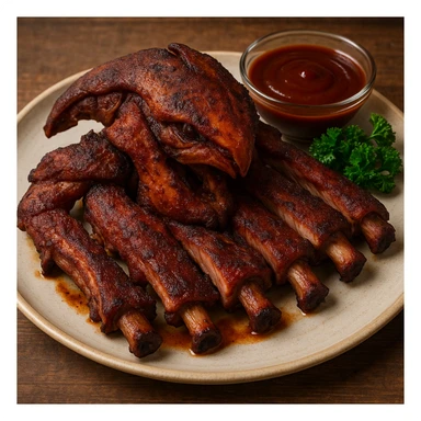 an elite from "Halo: Combat Evolved" except it's cooked and plated as succulent smoked ribs sticker