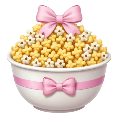 popcorn soft texture in white bowl with pink pastel bow sticker