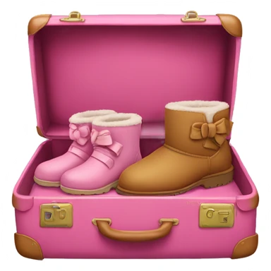 Rosa suitcase with a uggs on top of the suitcase. The Uggs having a rosa bow on them  sticker