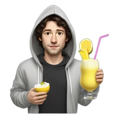 Bighead josh brener from silicon valley in hoodie, holding a pina colada,, hyper realistic sticker