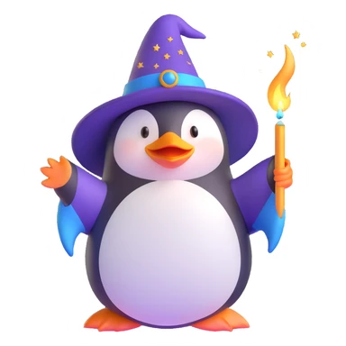 penguin wizard casting a spell, sparkles around sticker