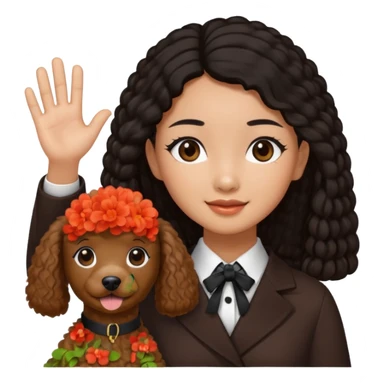 Asia tie up hair girl with brown poodle say good bye sticker