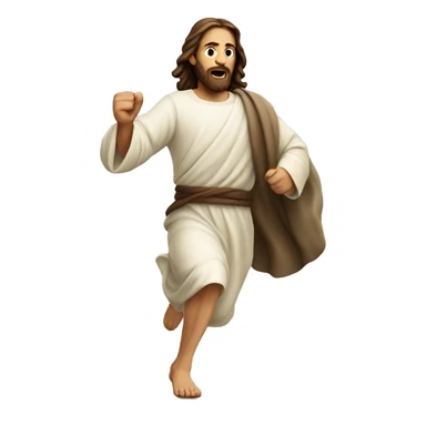 Jesus running quickly, determined face, with a large stride sticker