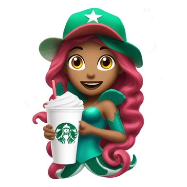 Ariel the mermaid with u Penn hat and air pods in and Starbucks strawberry açaí refresher sticker