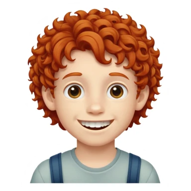 redhead kid with unique face features and very curly hair kid boy happy and braces on teeth sticker