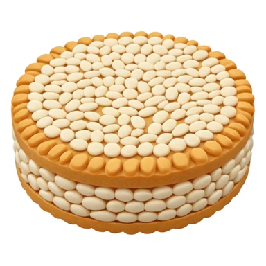 A round puffed rice cake, flat disc shape, light beige/off-white color, bumpy textured surface showing compressed puffed rice grains, crispy appearance, simple flat design, centered on transparent background. sticker
