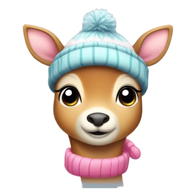 Cute shy deer with pink winter hat sticker
