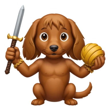 Brown long haired weiner dog holding monkey fist weapons sticker