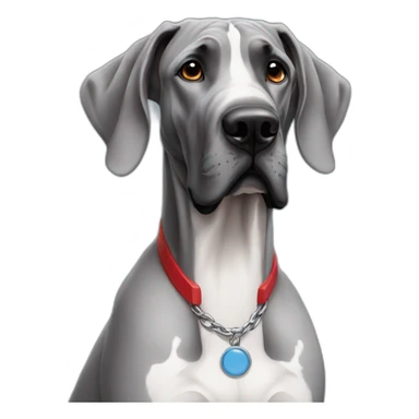 Great Dane, Blue, with red collar sticker