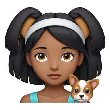 black girl with shoulder length straight black hair with puppy ears headband sticker