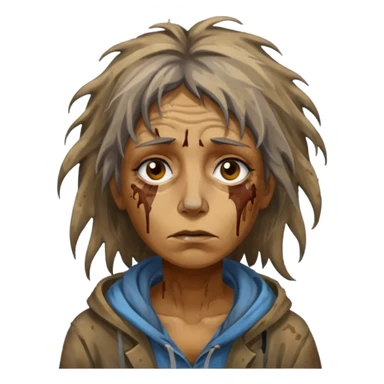 very dirty looking homeless woman very very dirty and smelly looking face only, not old with stains everywhere and messy hair and lots of stains on face ugly sticker