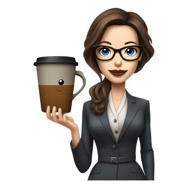 Realistic Kate Beckinsale blue eyes wearing glasses in a business dress drinking a cup of tea  sticker