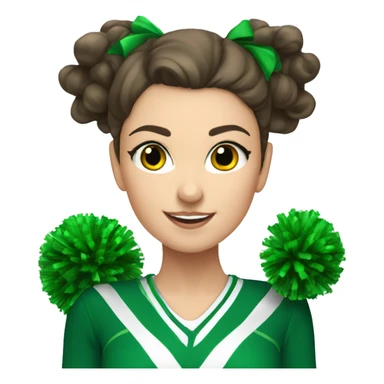 brunette  white girl cheerleader wearing green uniform holding green pompoms sticker