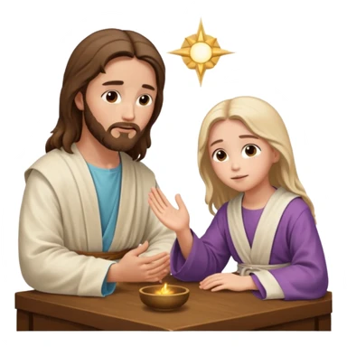 jesus en la mesa orando con una adolescente sticker