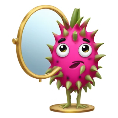 3D elegant Pitahaya with large shiny eyes 👀 one hand holds the mirror with its reflection 🪞 sticker