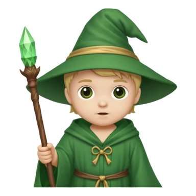 baby wizard with green robe and staff sticker