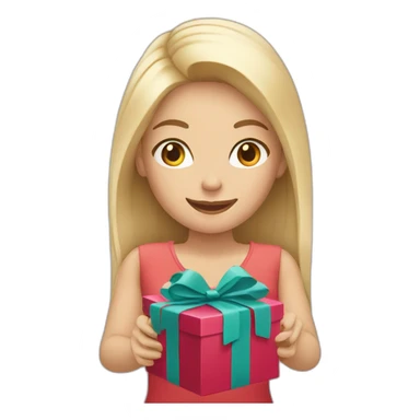 white blond woman opening gift sticker