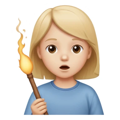 A white child blows his lips into a stick sticker