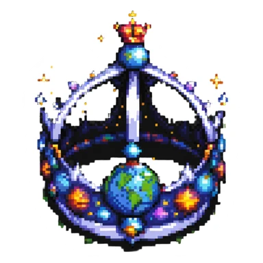 pixel art of a crown made out of stars and planets in space sticker