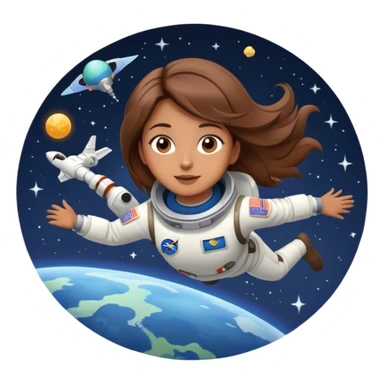 beautiful brown hair girl flying to space sticker