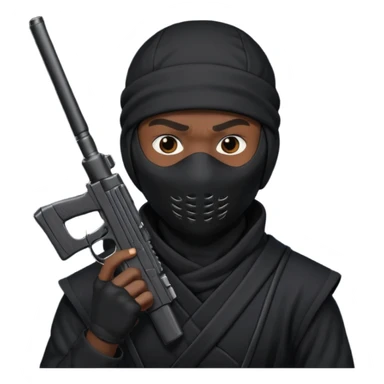 A black male in a ninja mask with a gun sticker