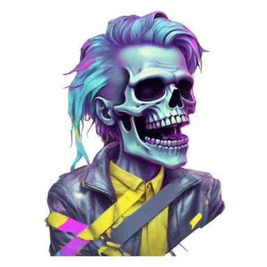 .Zombie_ Vaporwave black holographic oilslick zombie unicorn yellow caution tape graffiti Pegasus  broken skeleton  sticker