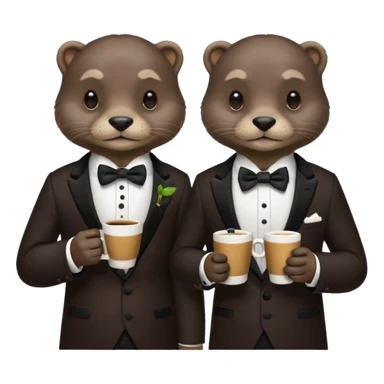 Otters wearing tuxedos while drinking coffee sticker