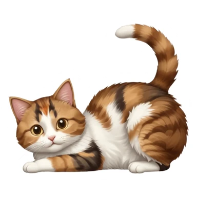 brown tabby and white cat with doing a big extremely long stretch reaching up into the air with arms and legs side by side together straight and overextended whilst lying on its side sticker