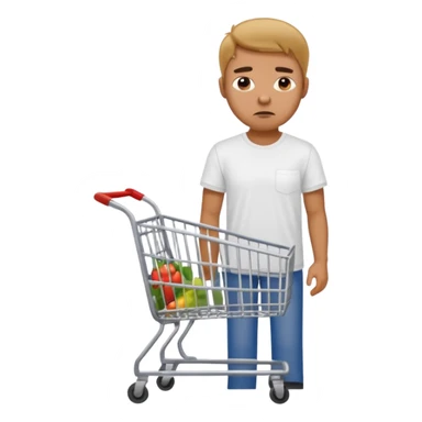 A man with an empty supermarket cart sticker
