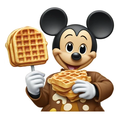 Happy Mickey Mouse eating waffles with syrup  sticker