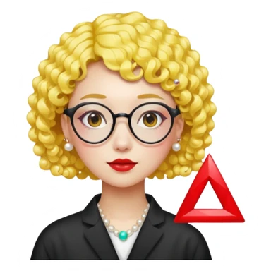 modern Chinese girl emoji, short curly bright yellow hair, pearl hairpin, trendy red triangle glasses, graphic design, colorful style sticker